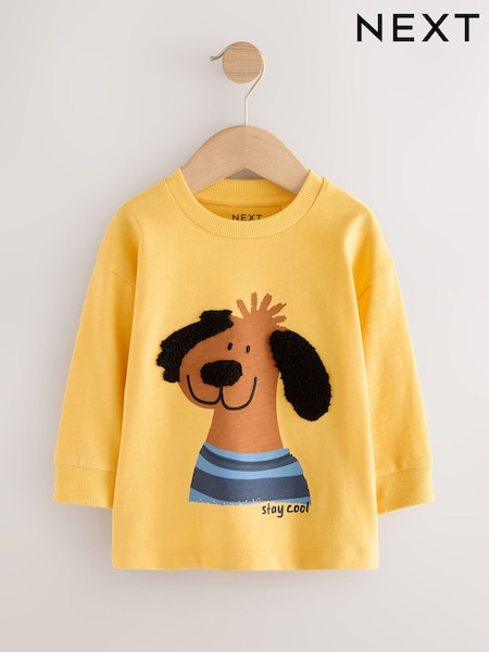Yellow Boucle Dog Long Sleeve Appliqué T-Shirt (3mths-7yrs) (F15496) | AED36 - AED46