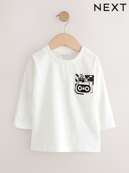 White Transport Interactive Long Sleeve Appliqué T-Shirt (3mths-7yrs) (F15497) | AED30 - AED41