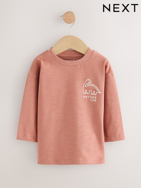 Rust Brown Dinosaur Long Sleeve Back Print T-Shirt (3mths-7yrs) (F15498) | €9 - €12