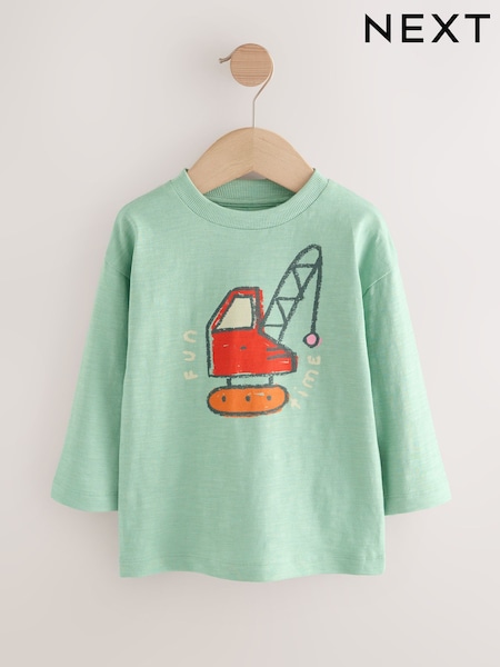 Blue Transport Digger Long Sleeve Graphic Print T-Shirt (3mths-7yrs) (F15500) | €7 - €8.50