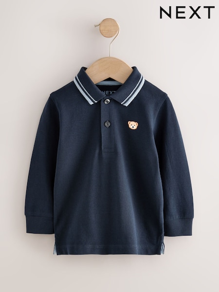 Navy Long Sleeve Polo Shirt (3mths-7yrs) (F15504) | AED30 - AED41