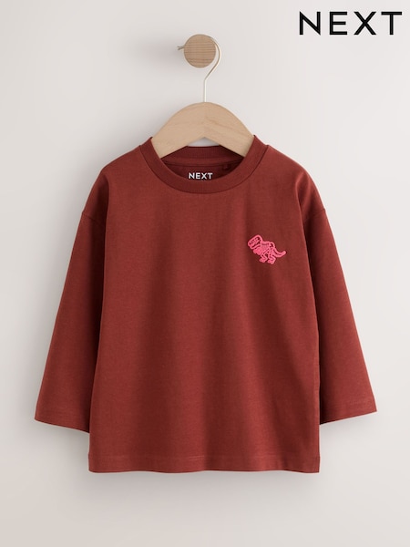 Brown/Pink Dinosaur Long Sleeve Back Print T-Shirt (3mths-7yrs) (F15506) | AED25 - AED36