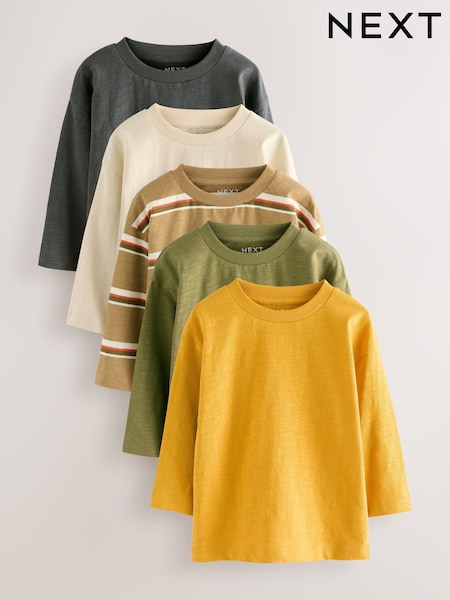 Yellow/Green Long Sleeve T-Shirts 5 Pack (3mths-7yrs) (F15509) | AED112 - AED132