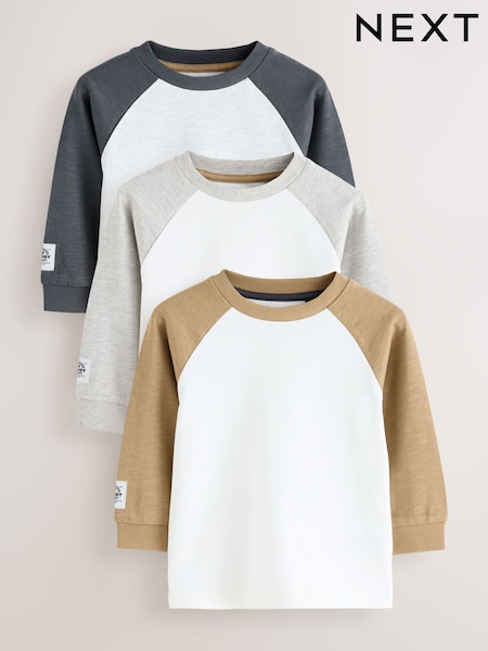 Grey Long Sleeve Textured T-Shirts 3 Pack (3mths-7yrs) (F15522) | AED86 - AED107
