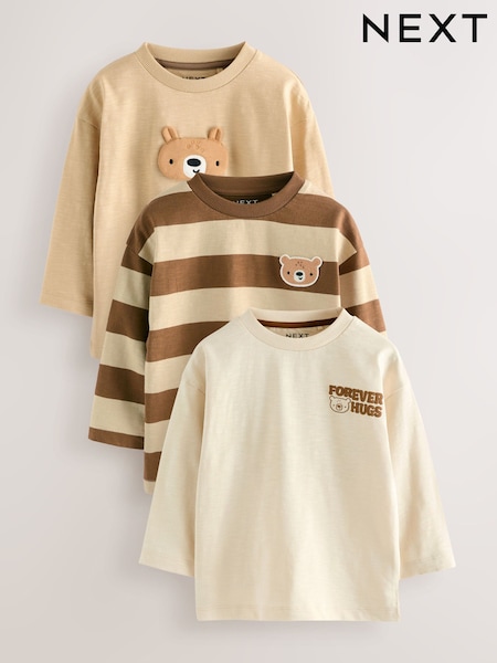 Brown Bear Long Sleeve Appliqué T-Shirts 3 Pack (3mths-7yrs) (F15526) | AED107 - AED127