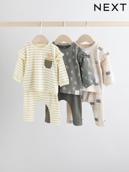 Grey/Cream Character Long Sleeve Top And Leggings Set 6 Piece (0mths-3yrs) (F15558) | 158 QAR - 168 QAR