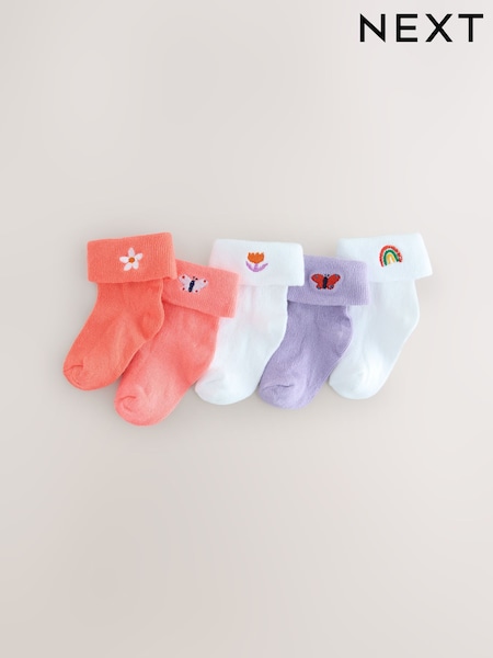 Pink/Purple/White Baby Roll Top Socks 5 Pack (0mths-2yrs) (F15560) | 37 QAR - 40 QAR
