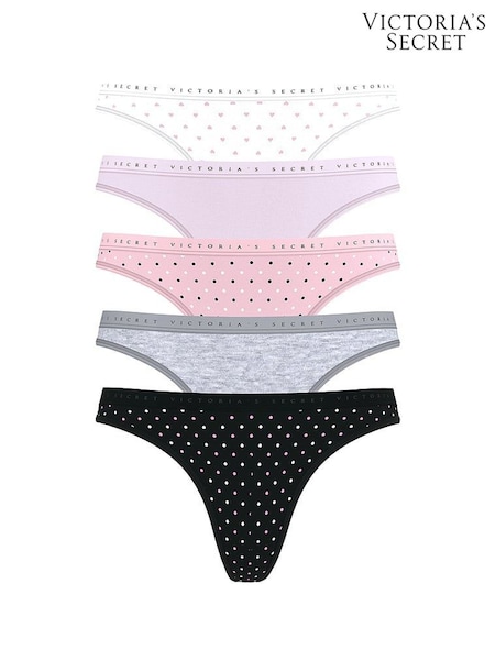 Victoria's Secret White/Purple/Pink/Grey/Black Thong 5 Pack Knickers (F15626) | €29