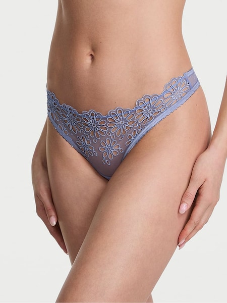 Victoria's Secret Smokey Blue Thong Eyelet Mesh Knickers (F15662) | €10.50