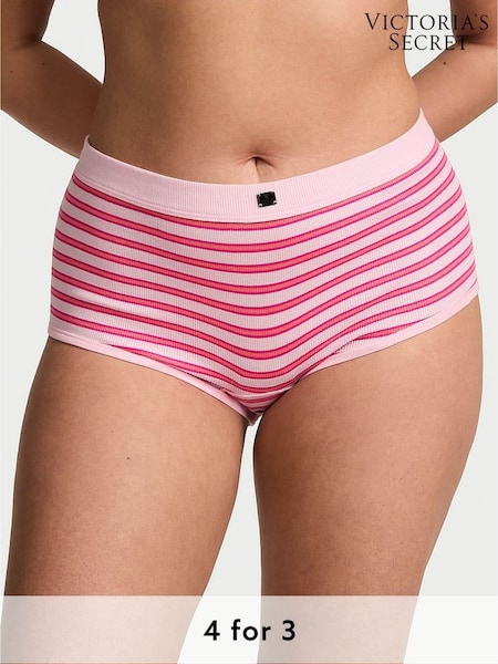 Victoria's Secret Pretty Blossom Pink Stripe Short Cotton Rib Logo Knickers (F15667) | €10.50