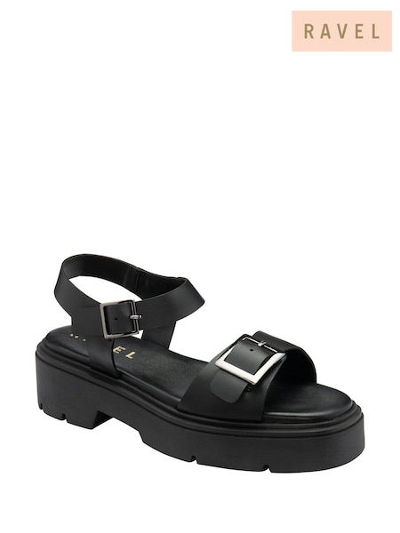 Ravel Black Leather Flatform Sandals (F15756) | €83