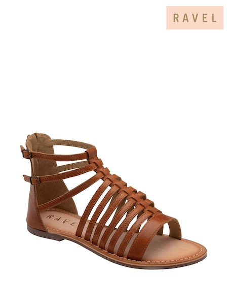 Ravel Brown Leather Flat Strappy Sandals (F15760) | ₪251