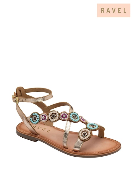 Ravel Gold Leather Flat Sandals (F15767) | €69