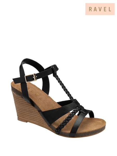 Ravel Black Leather Wedge Sandals (F15772) | €107