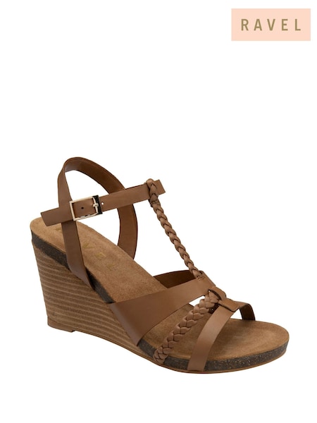 Ravel Brown Leather Wedge Sandals (F15783) | €107