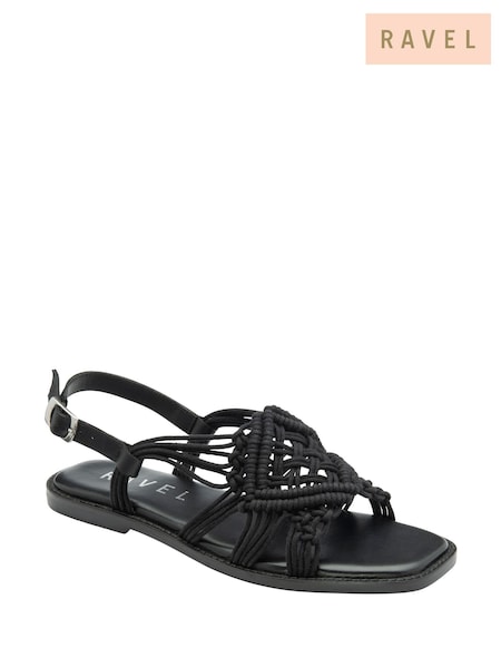 Ravel Black Leather Flat Sandals (F15784) | €83