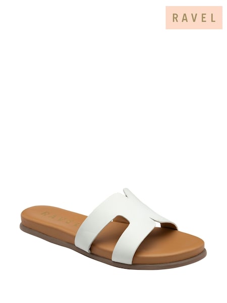 Ravel White Leather Mule Sandals (F15792) | €93