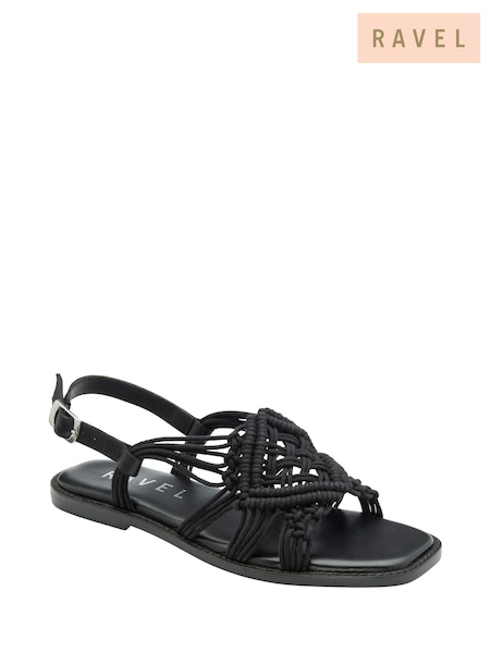 Ravel Black Textile Weave Flat Sandals (F15793) | ₪251