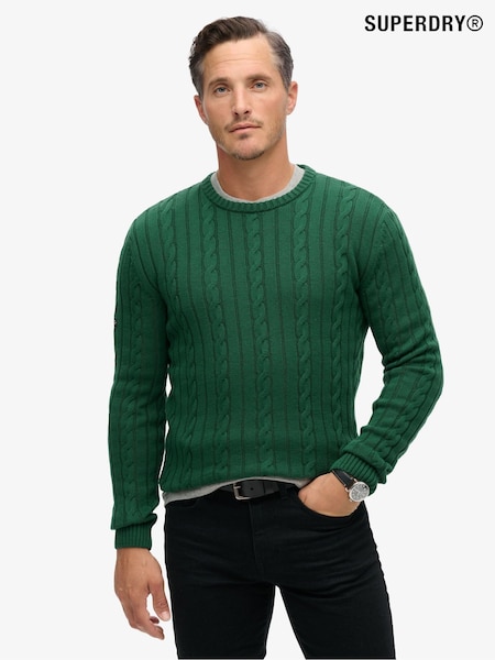 Superdry Green Cotton Classic Cable Knit Crew Jumper (F15817) | €84