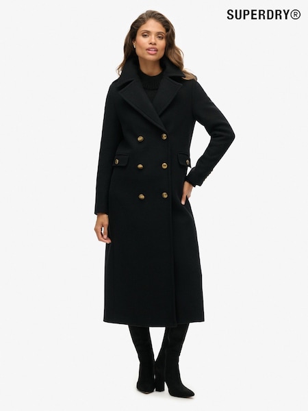 Superdry Black Double Breasted Wool Coat (F15822) | €266