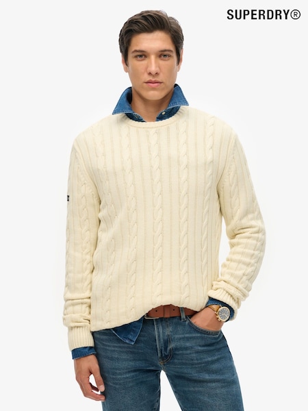 Superdry Cream Cotton Classic Cable Knit Crew Jumper (F15826) | R$ 545