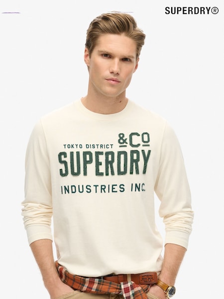 Superdry Cream Workwear Appliqué Long Sleeve 100% Cotton Top (F15835) | R$ 345