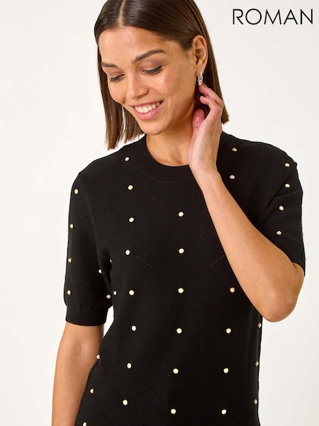 Roman Faux Pearl Embelished Knit Top (F15991) | ‏251‏₪