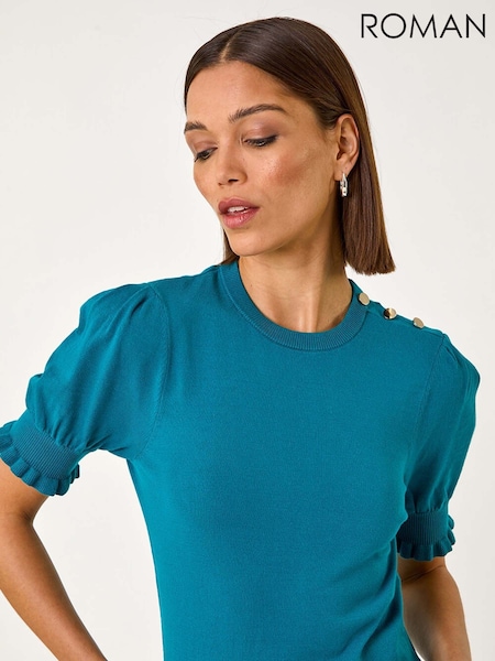 Roman Puff Sleeve Button Detail Knit Top (F16003) | 57 €