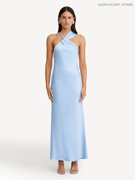 Significant Other Aqua Blue Lucile Draped Maxi Dress (F16018) | AED1,601