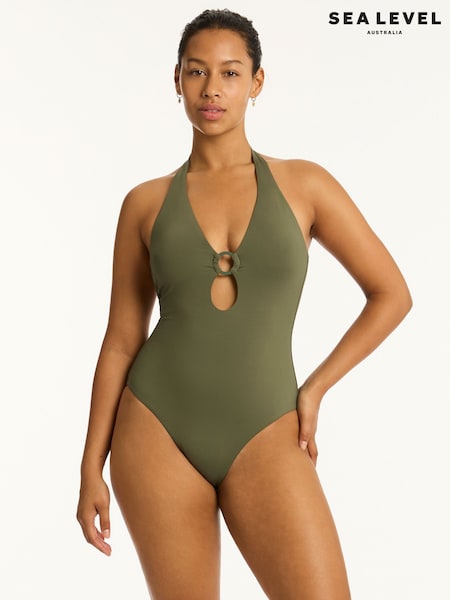 Sea Level Green Essentials Keyhole Halter One Piece Swimsuit (F16068) | $157