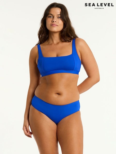 Sea Level Blue Mid Waist Essentials Wrap High Waist Bikini Briefs (F16075) | ₪201