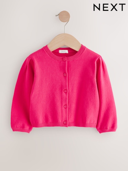 Raspberry Pink Pleated Sleeve Cardigan (3mths-10yrs) (F16097) | €12 - €17