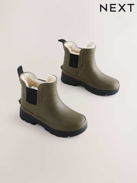 Khaki Green Warm Lined Ankle Wellies (F16489) | AED91 - AED107