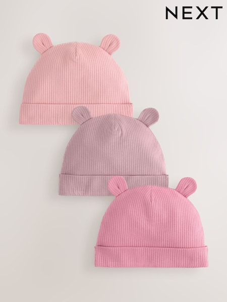 Pink Baby Beanie Jersey Hats 3 Pack (0-18mths) (F16528) | AED30