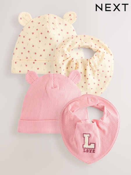 rožnata - Baby Beanie and Dribble Bib Set 4 Piece (0-18mths) (F16530) | € 12