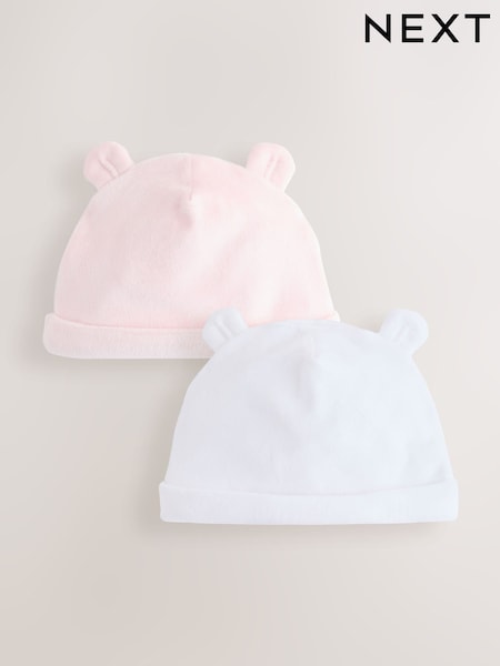 Pink Baby Velour Beanies 2 Pack (0-12mths) (F16539) | AED20