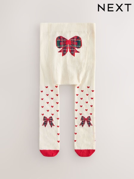Ecru Christmas Bow Baby Tights (0mths-2yrs) (F16545) | €7