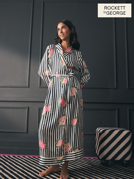 Rockett St George Black/White Flower Power Stripe Satin Robe (F16595) | R$ 545