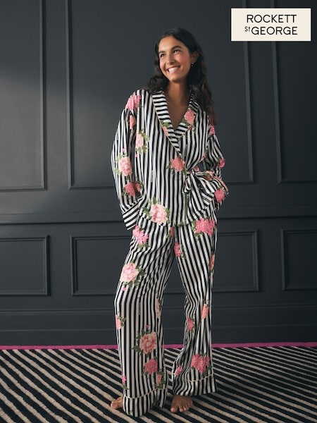 Rockett St George Black/White Flower Power Button Through Pyjamas (F16596) | €74