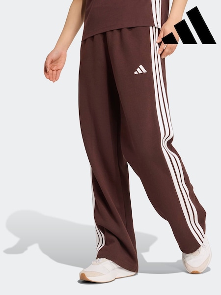 adidas Brown 3 Stripe Fleece Open Hem Joggers (F16648) | €50