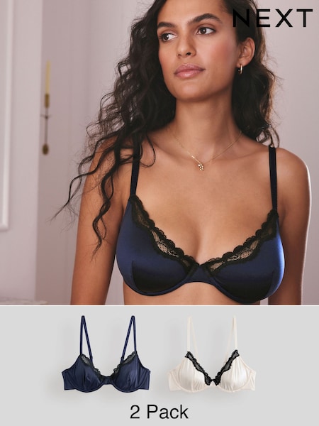 Navy/Cream Non Pad Plunge High Shine Bra (F16662) | €28