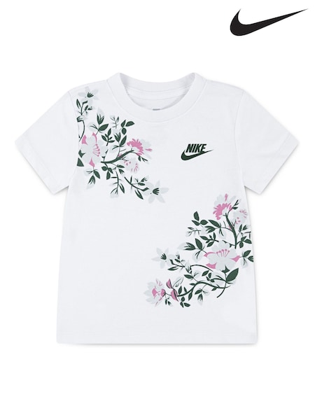 Nike White Little Kids Floral Printed T-Shirt (F16746) | €21