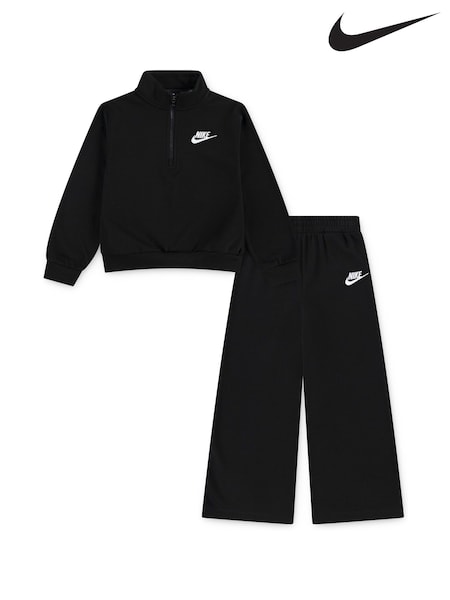Nike Black Little Kids Club Half Zip and Wide Leg Joggers Tracksuit Set (F16749) | €60