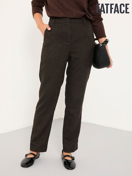 FatFace Tilly Chocolate Brown Herringbone Tapered Trousers (F16792) | €82