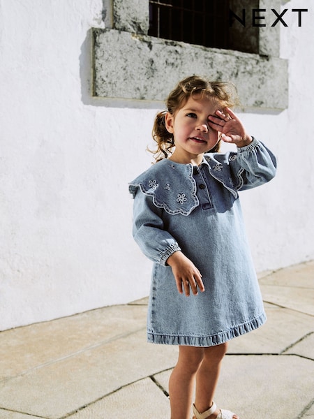 Light Blue Denim Embroidered Collar Dress (3mths-8yrs) (F16799) | €18.50 - €26