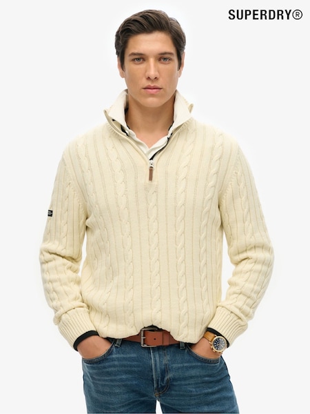 Superdry Cream Classic Cable Henley Sweatshirt (F16821) | 161 QAR