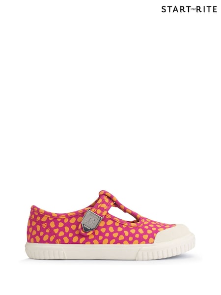 Start-Rite Skipper Pink Splash T Bar Canvas Shoes (F16865) | €38