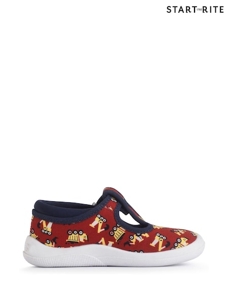 Rød - Start-Rite Wriggles Red Digger Print T-Bar Canvas Shoes (F16874) | kr357
