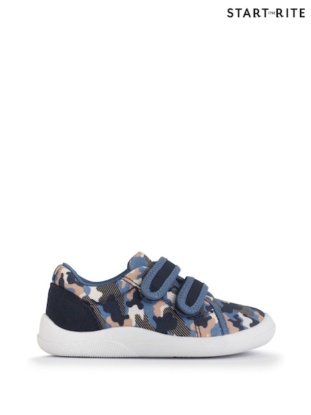 Blå - Start-Rite Wriggles Blue Camo Double Strap Canvas Shoes (F16878) | kr357