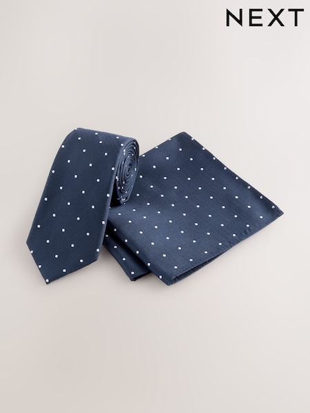 כחול כהה - Polka Dot Tie and Pocket Square Set (F16946) | ‏62‏₪
